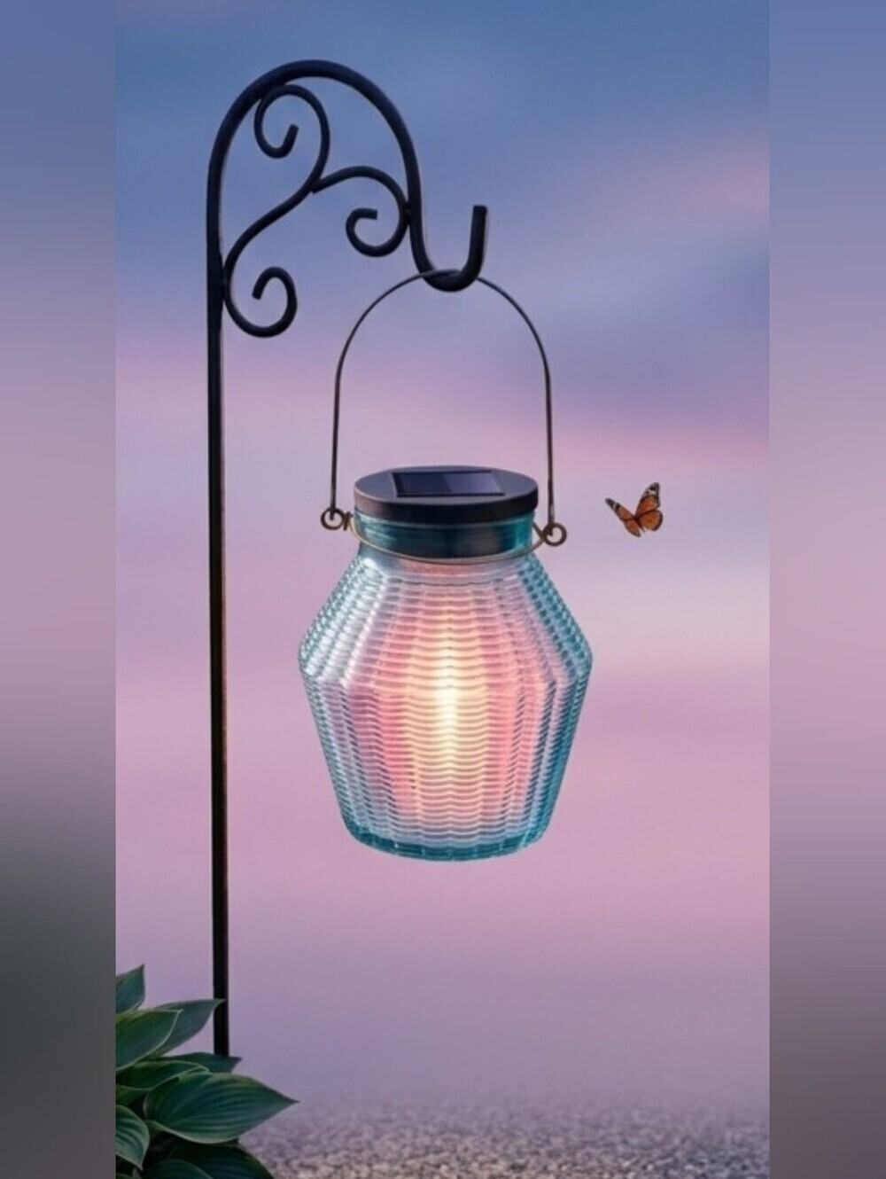 NWT Moonrays Blue Solar Glass Jar Lantern 26753